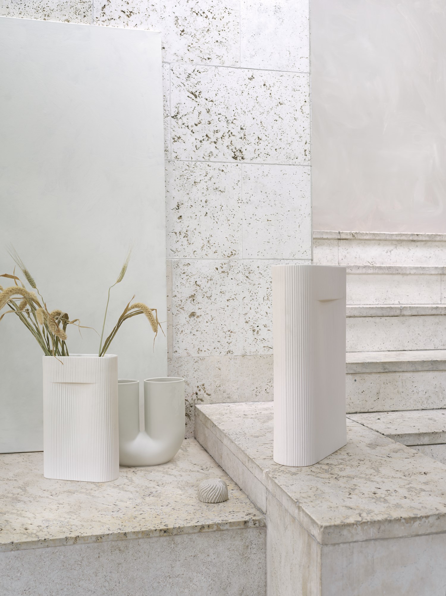 Ridge Vase in Off-White, Kink Vase in Sand Ridge Vase in Off-White, Kink Vase in Sand